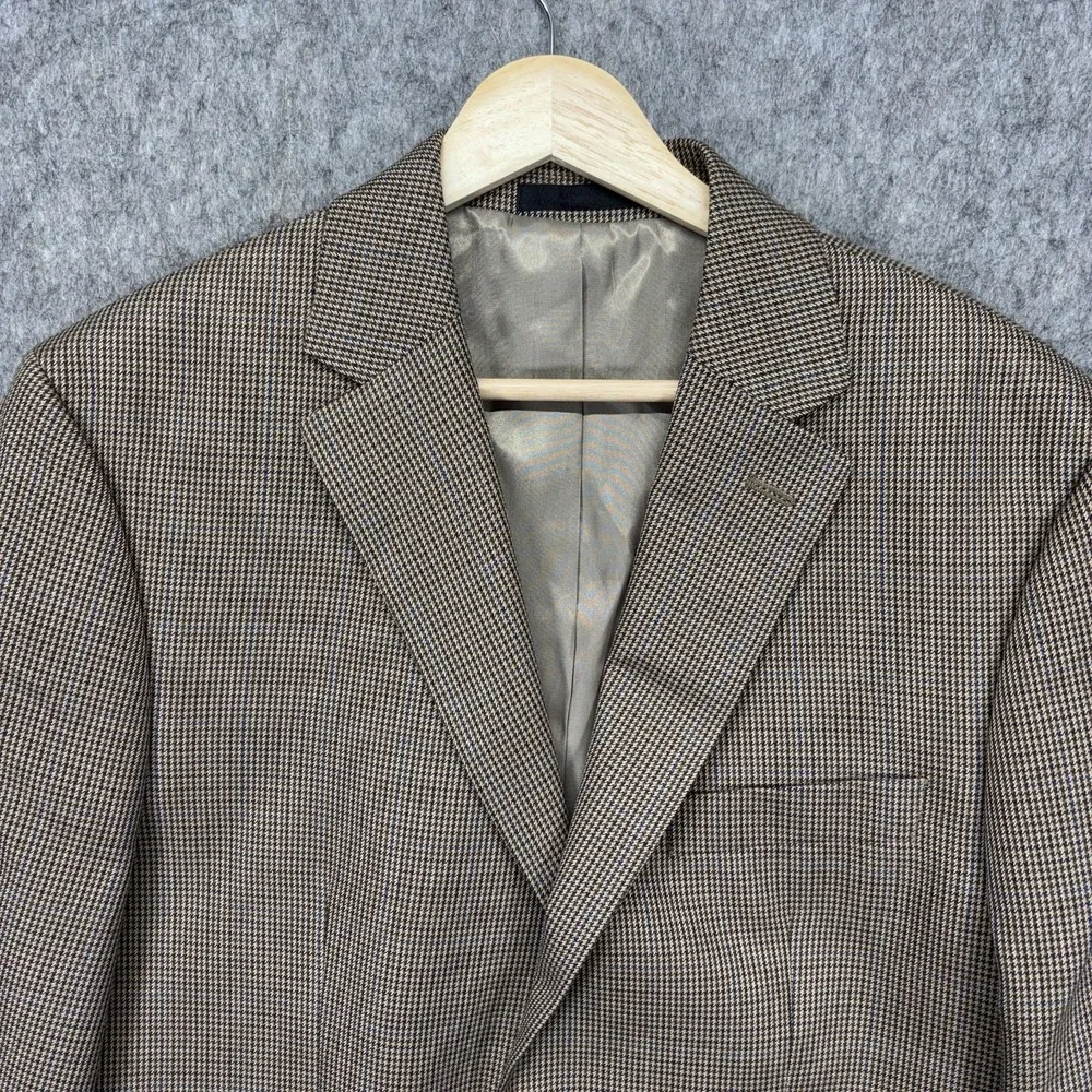 Lauern Ralph Lauren Houndstooth Blazer Men's 40R Preppy Work Sport Coat Brown